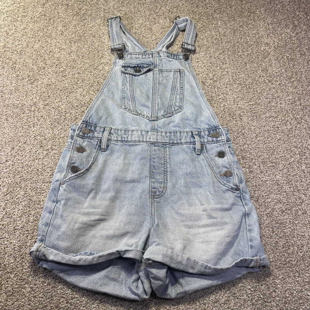 Hidden Overalls Womens M Blue Denim Shortalls Bib Adjustable Straps Pockets